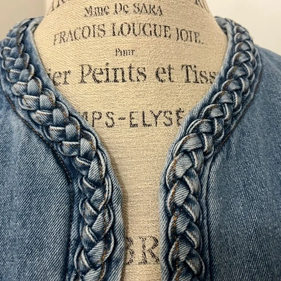 A Loves A Denim Braided Crew Neck Open Front Long Sleeve Jacket Size XL - rare! - Picture 2 of 13